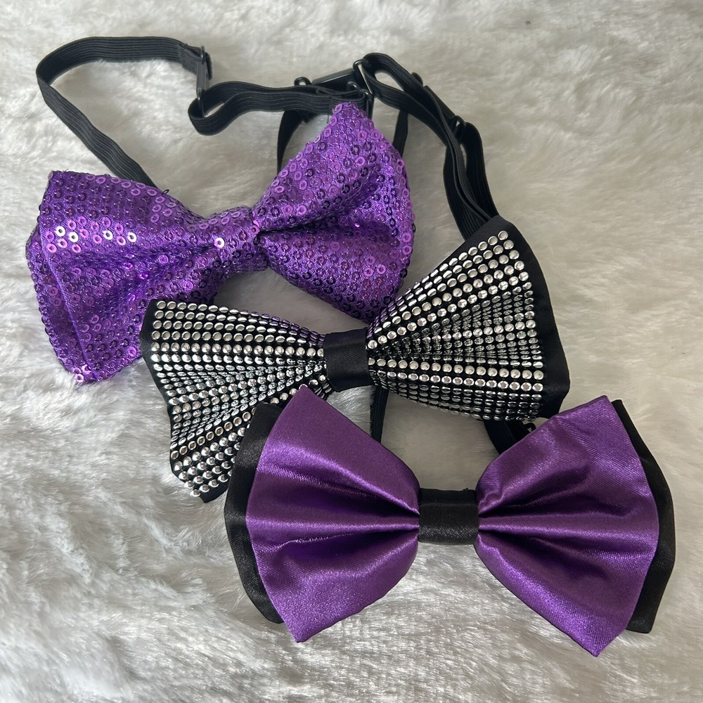 Lot of 3 Purple Adjustable Strap Dog Show Cat Bow Tie Pet Collars